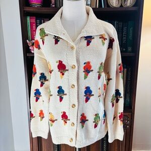 VTG Cotton Salsa Hand Loomed In Peru Parrot Cardigan Funky Colorful SZ Large